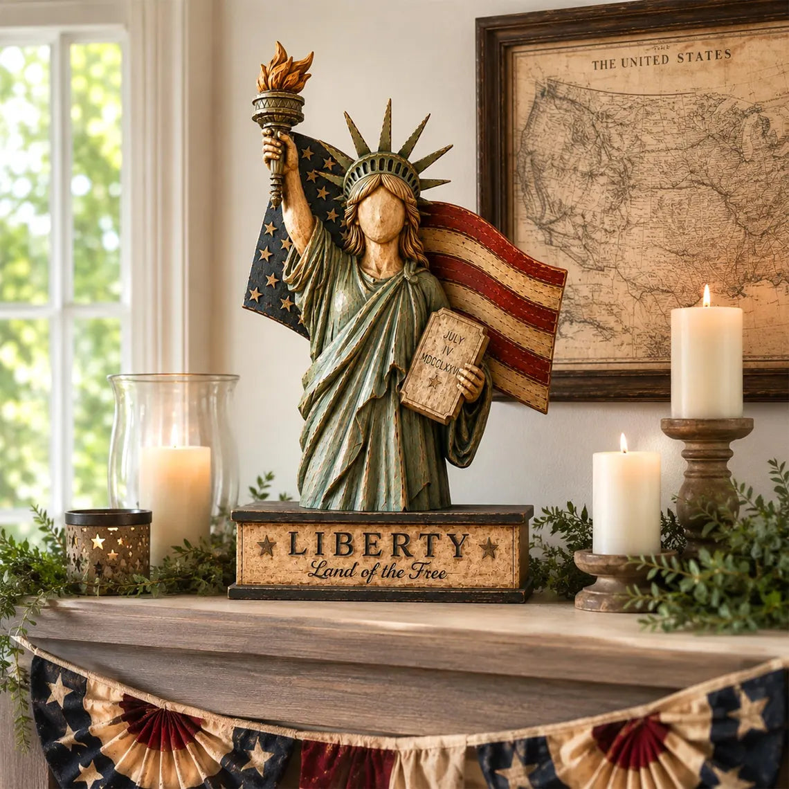 Liberty Statue Patriotic Decor, USA Independence Day Tabletop Sign, Americana Home Decoration, Freedom Gift, July 4th Shelf Display
