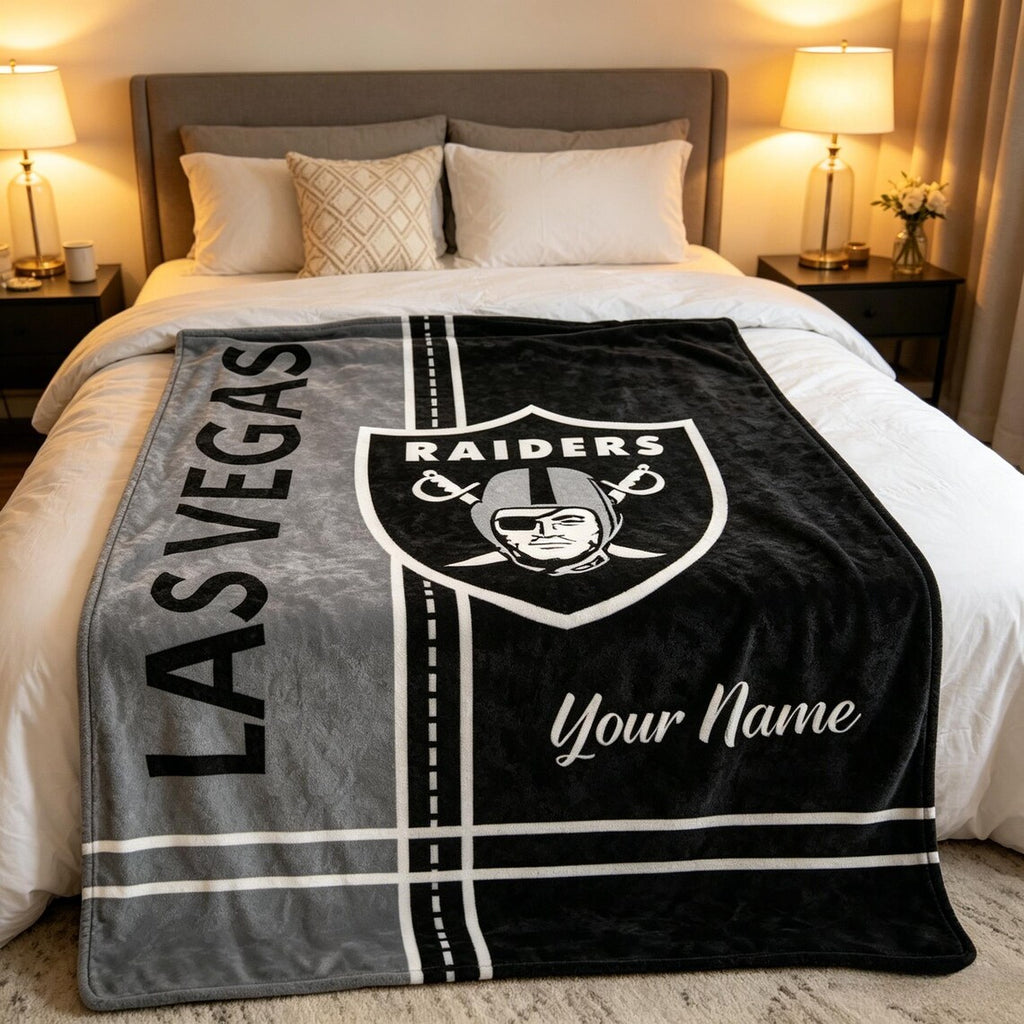 Personalized Las Vegas Rai.ders Blanket Soft Throw, Custom Name N.F.L Football Fan Gift