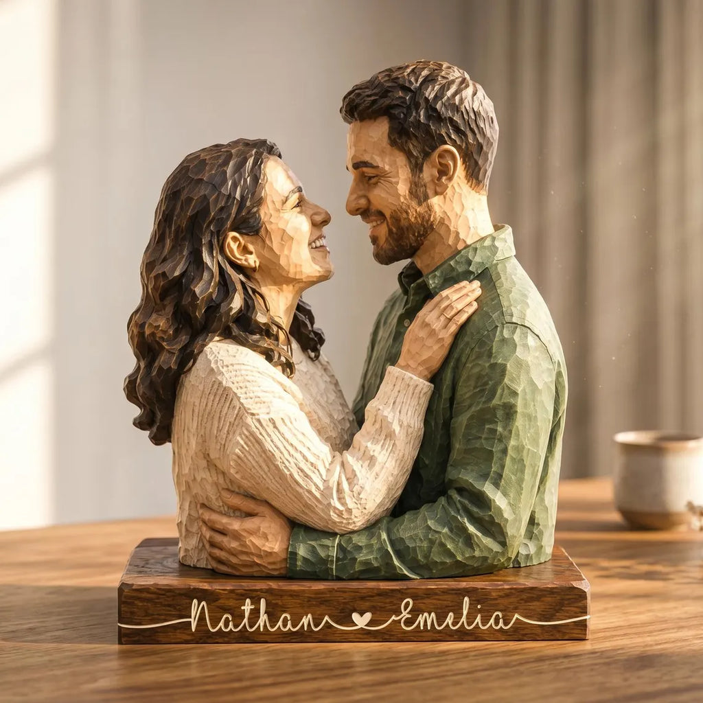 Personalized Couple Wooden Sculpture, Custom Hugging Couple Figurine, Romantic Anniversary Gift for Wife Husband, Personalized Wooden Block
