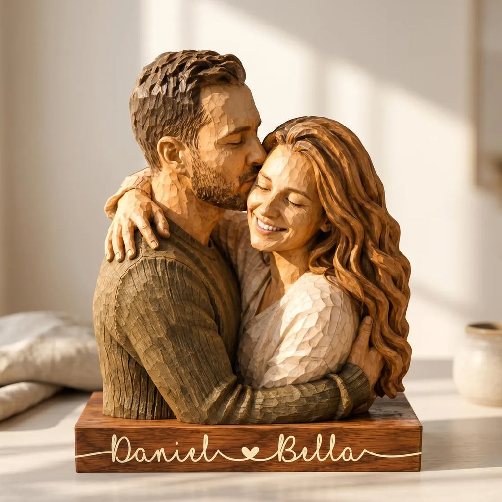 Personalized Couple Wooden Sculpture, Custom Hugging Couple Figurine, Romantic Anniversary Gift for Wife Husband, Personalized Wooden Block