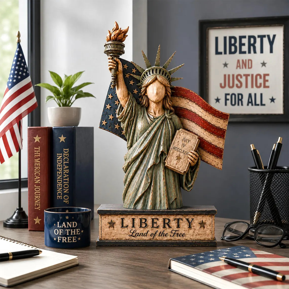 Liberty Statue Patriotic Decor, USA Independence Day Tabletop Sign, Americana Home Decoration, Freedom Gift, July 4th Shelf Display