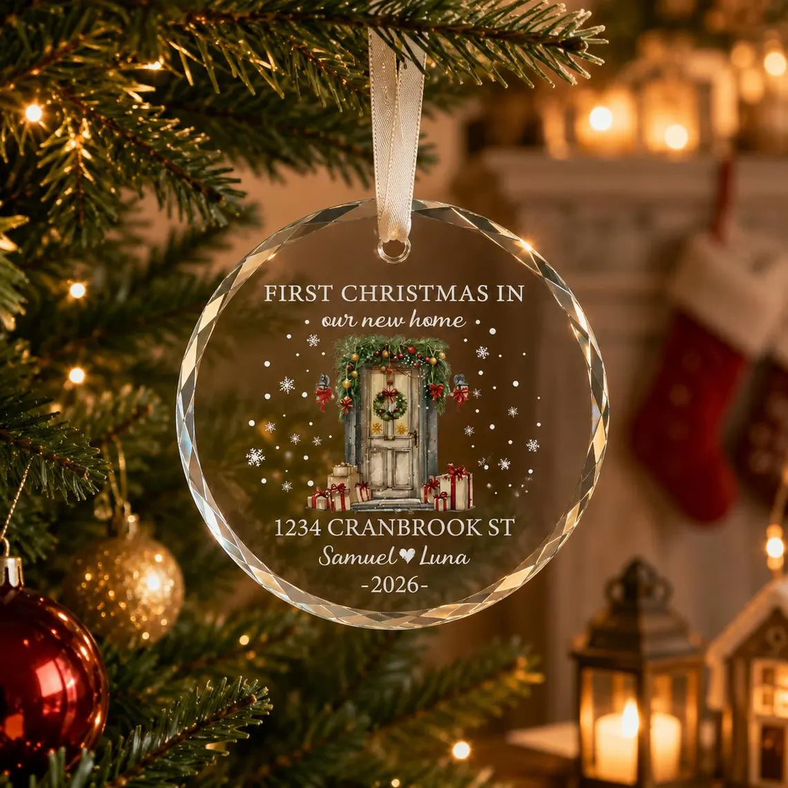 Personalized First Christmas in New Home Ornament 2026 | Custom Address & Names Clear Crystal Ornament | Housewarming Gift for New Couple
