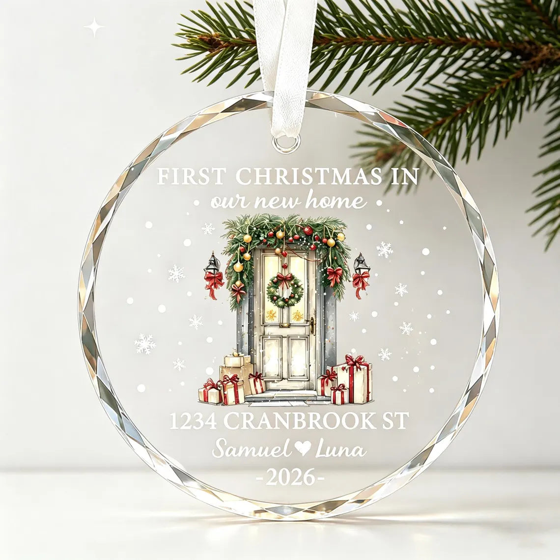 Personalized First Christmas in New Home Ornament 2026 | Custom Address & Names Clear Crystal Ornament | Housewarming Gift for New Couple