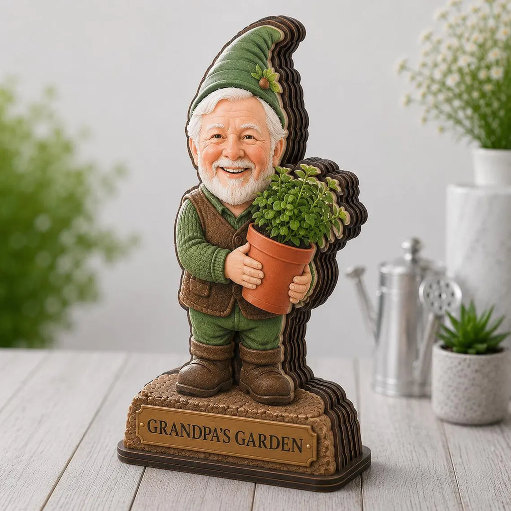 Personalized Grandpa Gnome Wooden Block – Custom Decor, Grandpa’s Garden Figurine