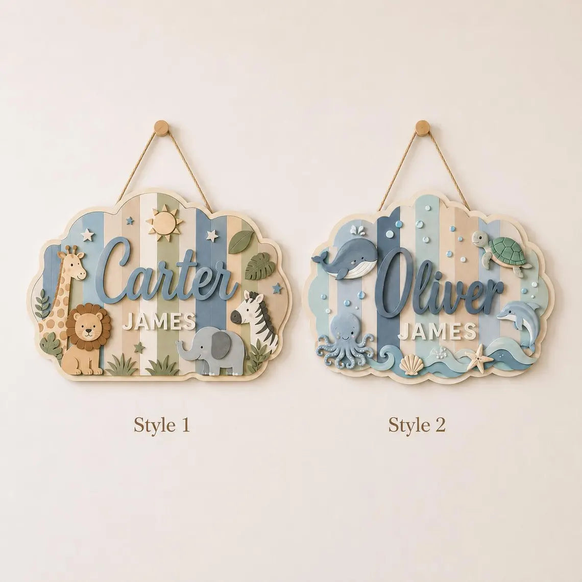 Personalized Dinosaur Wooden Name Sign, Custom Baby Boy Nursery Wall Decor, 2 Layer Animal Room Sign, Gift For Baby