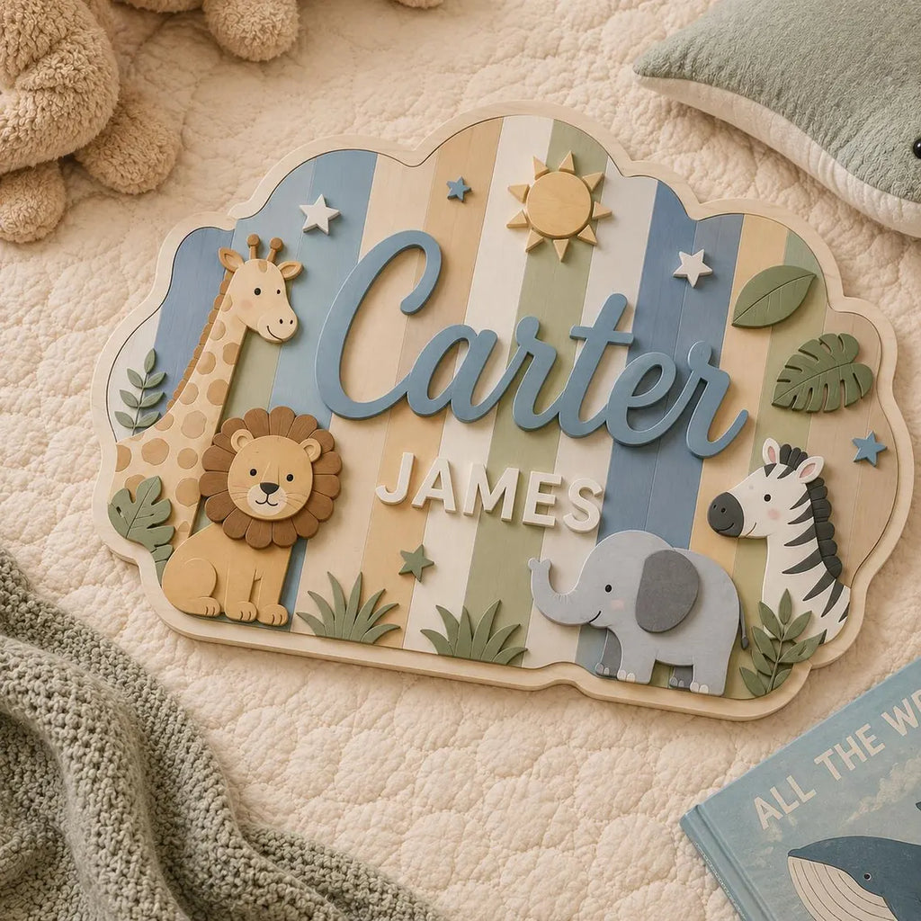 Custom Sea Animal Wooden Sign, Personalized Initial Name Plaque, Ocean Nursery Decor, Baby Room Wall Art Gift