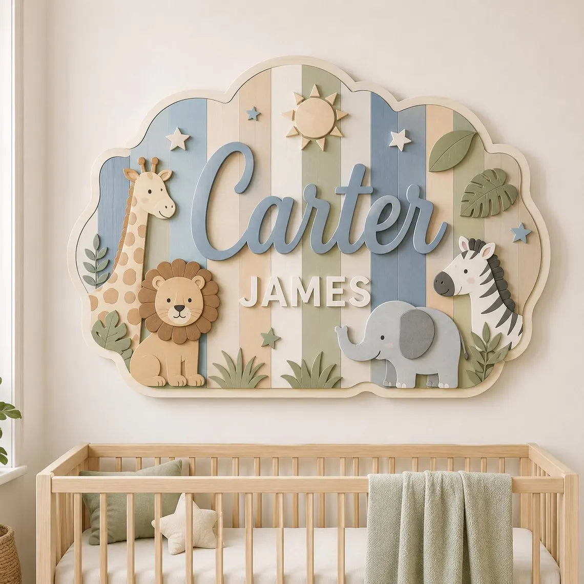 Custom Sea Animal Wooden Sign, Personalized Initial Name Plaque, Ocean Nursery Decor, Baby Room Wall Art Gift