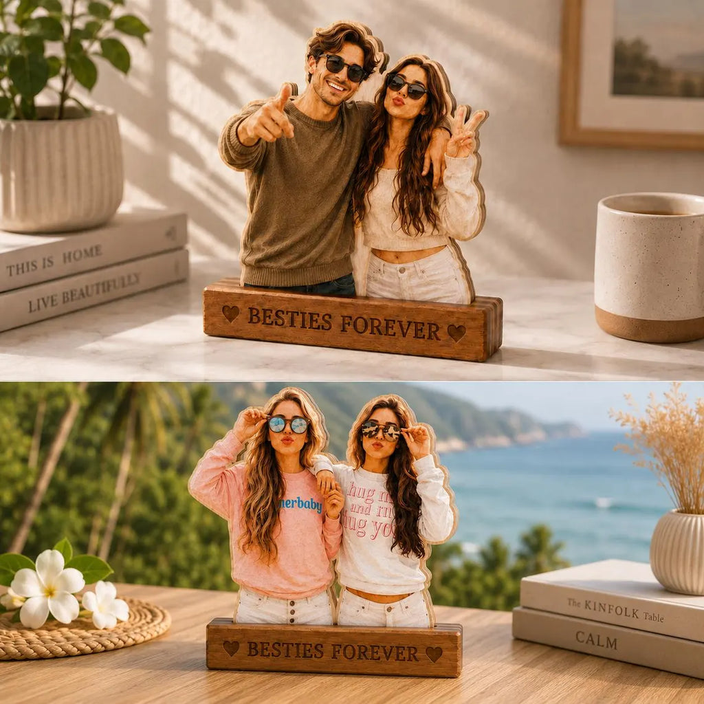 Personalized bestie Wooden Block, Custom Photo Portrait Carved Figurine for her, Home decor gift for besties, Best friend Ever Keepsake
