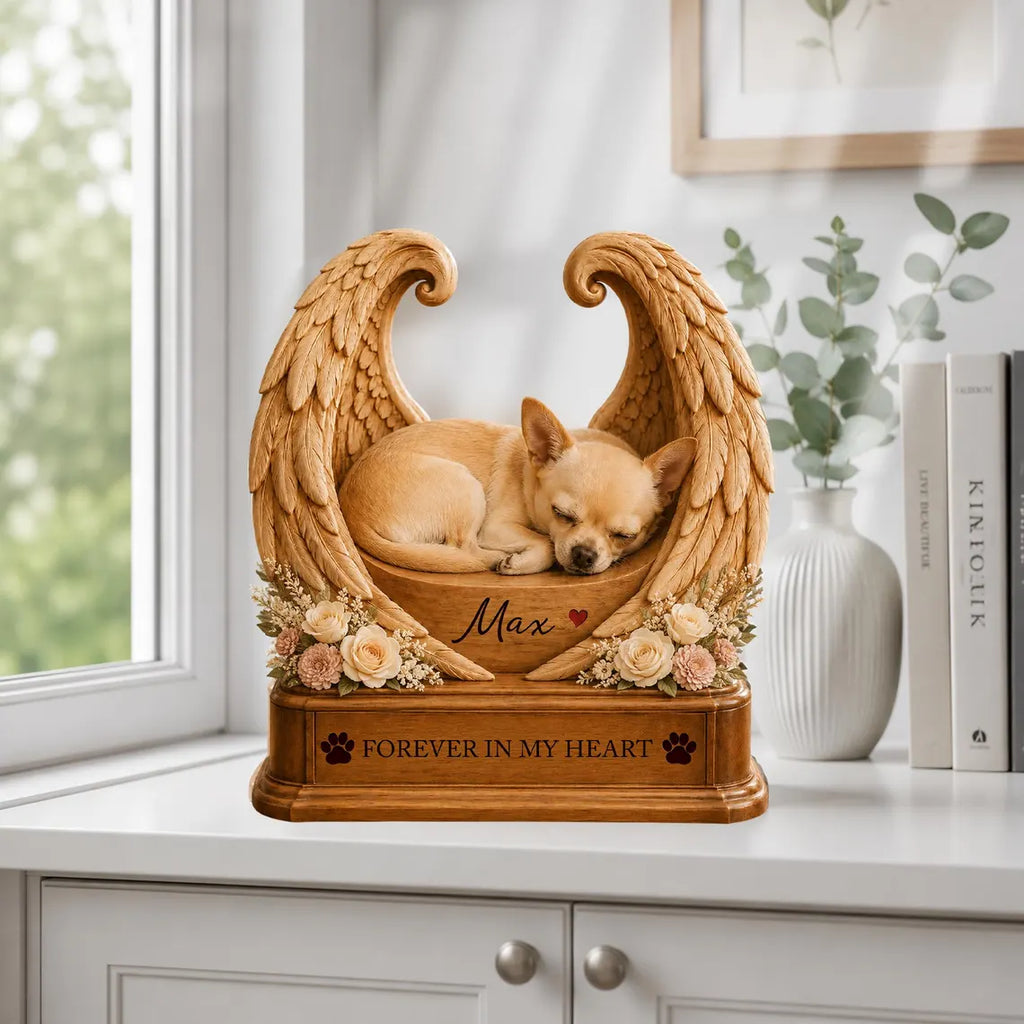Personalized Pet Memorial Wooden Block with Angel Wings, Custom Dog Remembrance Gift, Forever in My Heart Pet Loss Keepsake, Sympathy Decor