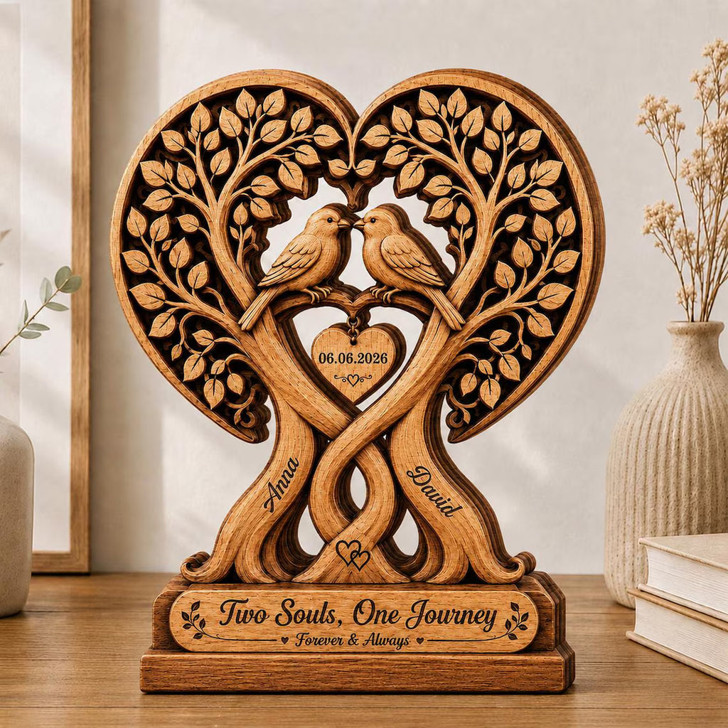 Personalized Couple Tree with Birds 2D Print Wooden Plaque, Custom Anniversary Gift, Wedding Decor