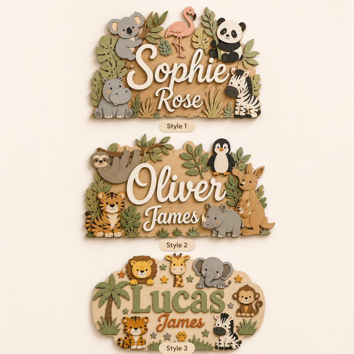 Personalized Safari Animal Name Sign, Custom Wooden Nursery Wall Art, Jungle Baby Room Decor, Boy Girl Baby Gift