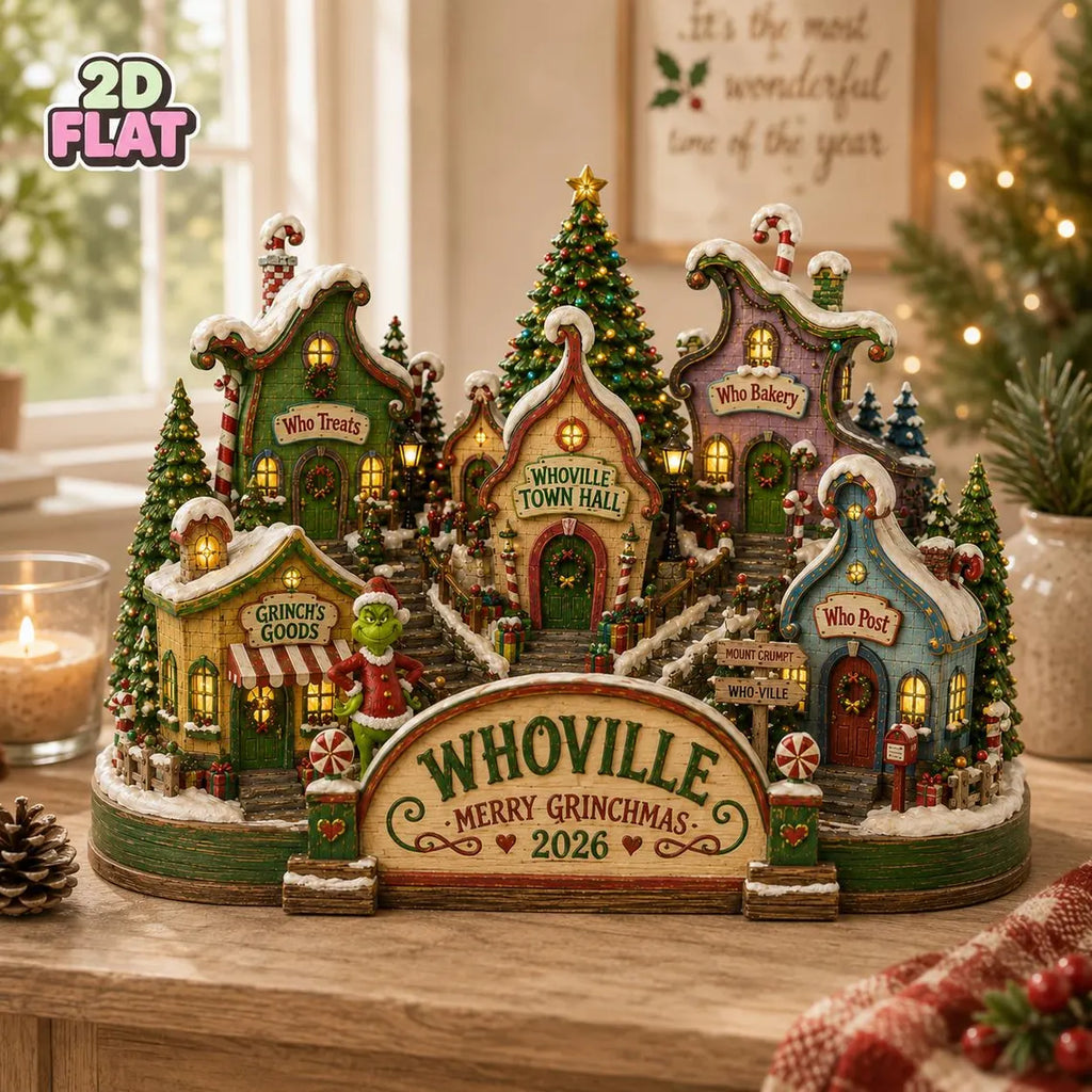 2D Print Grinch Whoville Christmas Village Decor, Merry Grinchmas Wooden Block Decor, Christmas Gift