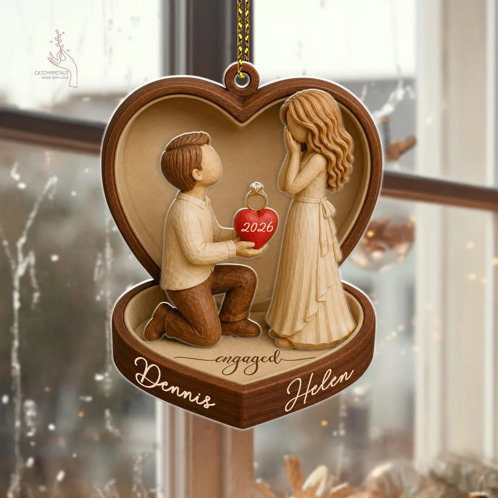 2D Flat Personalized Couple Marriage Proposal Acrylic Ornament,Engagement Ornament, Wedding Gift for Couple, Engaged Couples, Newlyweds Gift