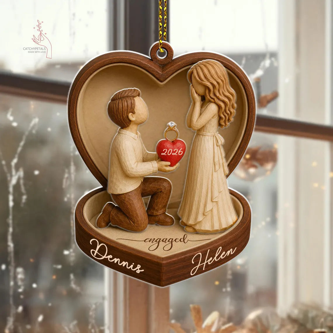 2D Flat Personalized Couple Marriage Proposal Acrylic Ornament,Engagement Ornament, Wedding Gift for Couple, Engaged Couples, Newlyweds Gift
