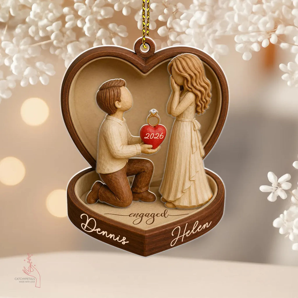 2D Flat Personalized Couple Marriage Proposal Acrylic Ornament,Engagement Ornament, Wedding Gift for Couple, Engaged Couples, Newlyweds Gift