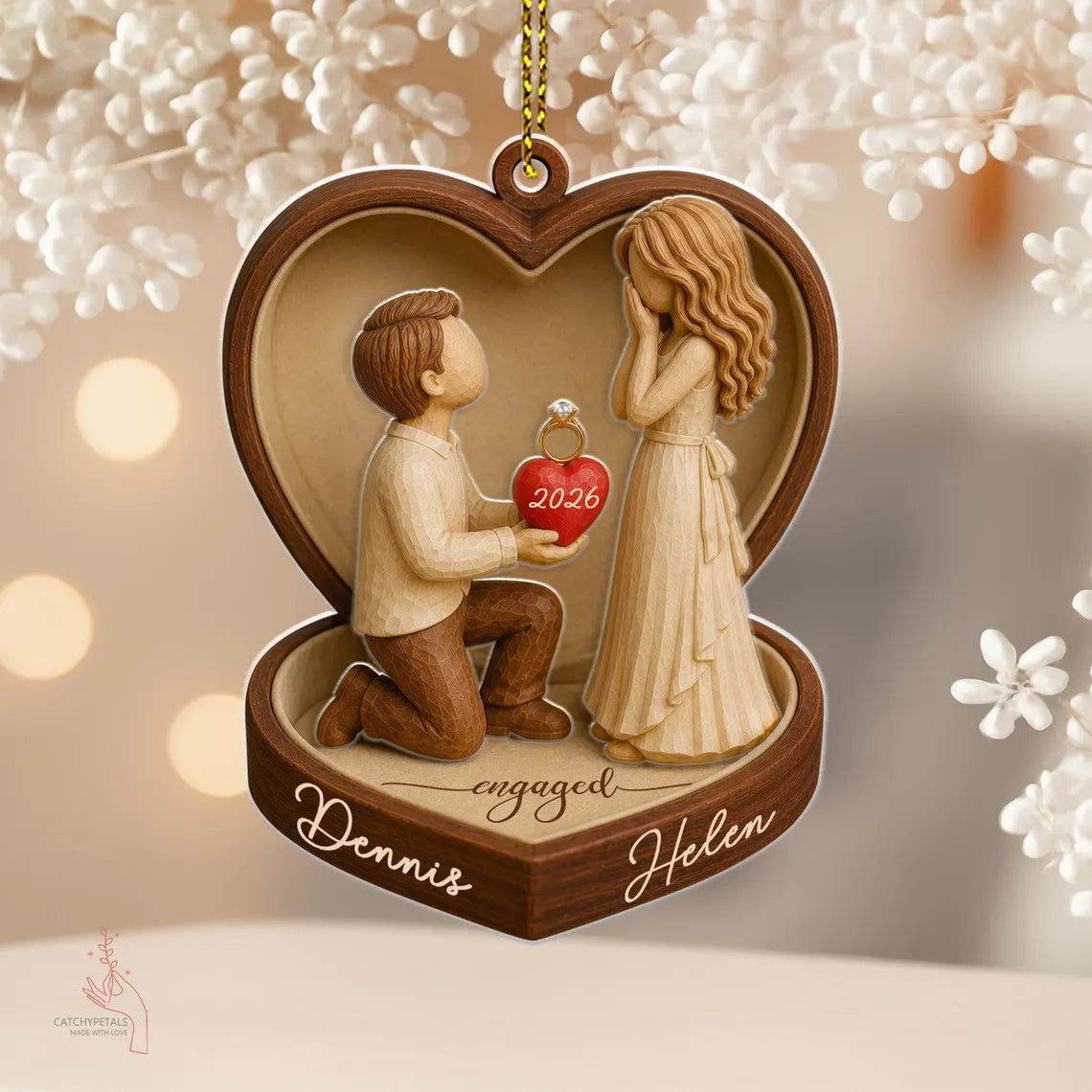 2D Flat Personalized Couple Marriage Proposal Acrylic Ornament,Engagement Ornament, Wedding Gift for Couple, Engaged Couples, Newlyweds Gift
