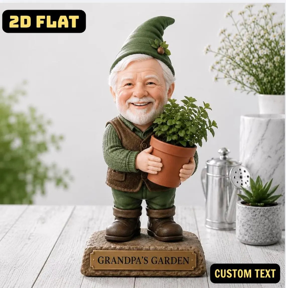 Personalized Grandpa Gnome Wooden Block – Custom Decor, Grandpa’s Garden Figurine