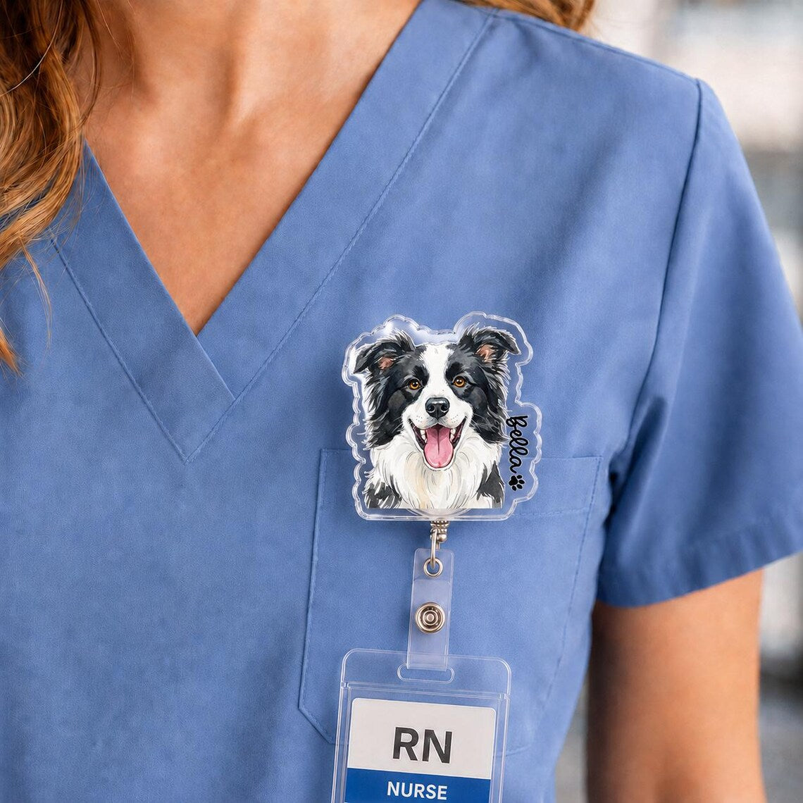 Personalized Striped Pet Portrait From Photo Badge Reel, Custom Dog Cat Photo Nurse ID Holder, Pet Lovers Gift, Nursing Badge Reel, Vet Badge Holder