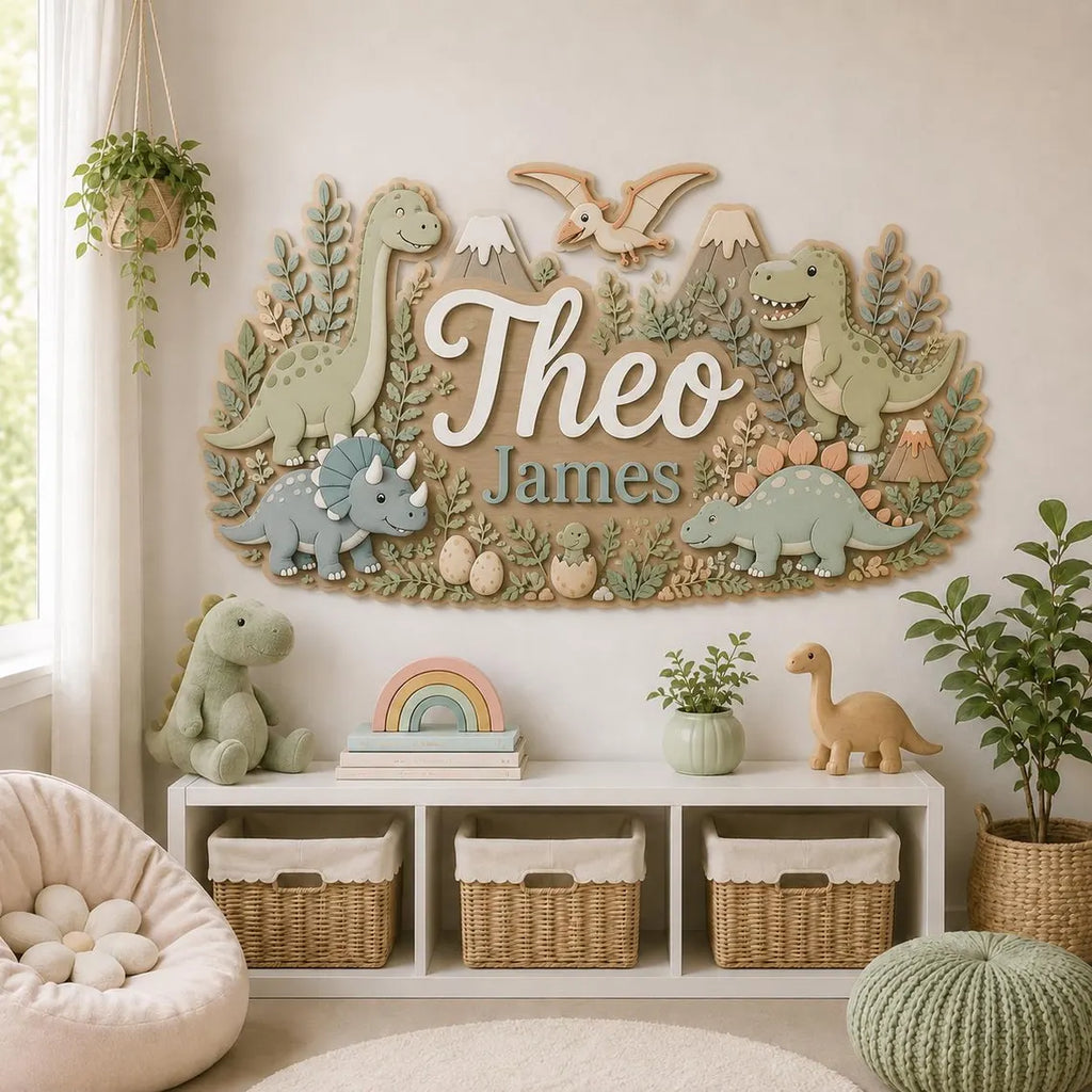 Personalized Dinosaur Wooden Name Sign, Custom Baby Boy Nursery Wall Decor, Dino Name Plaque, Jurassic Room Sign, Baby Shower Gift
