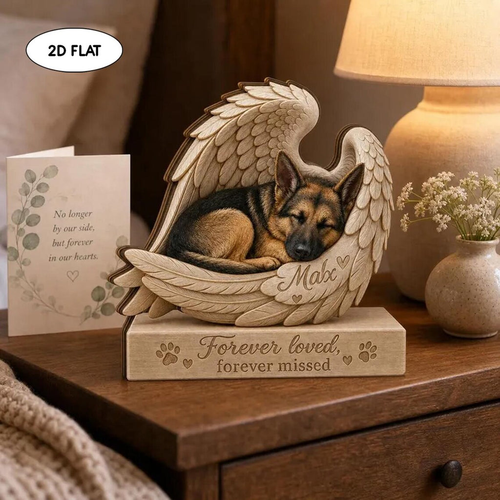 Personalized Dog Memorial Wooden Block, Angel Wings Pet Loss Gift, Custom Dog Keepsake Plaque, Forever Loved Sympathy Decor, Remembrance