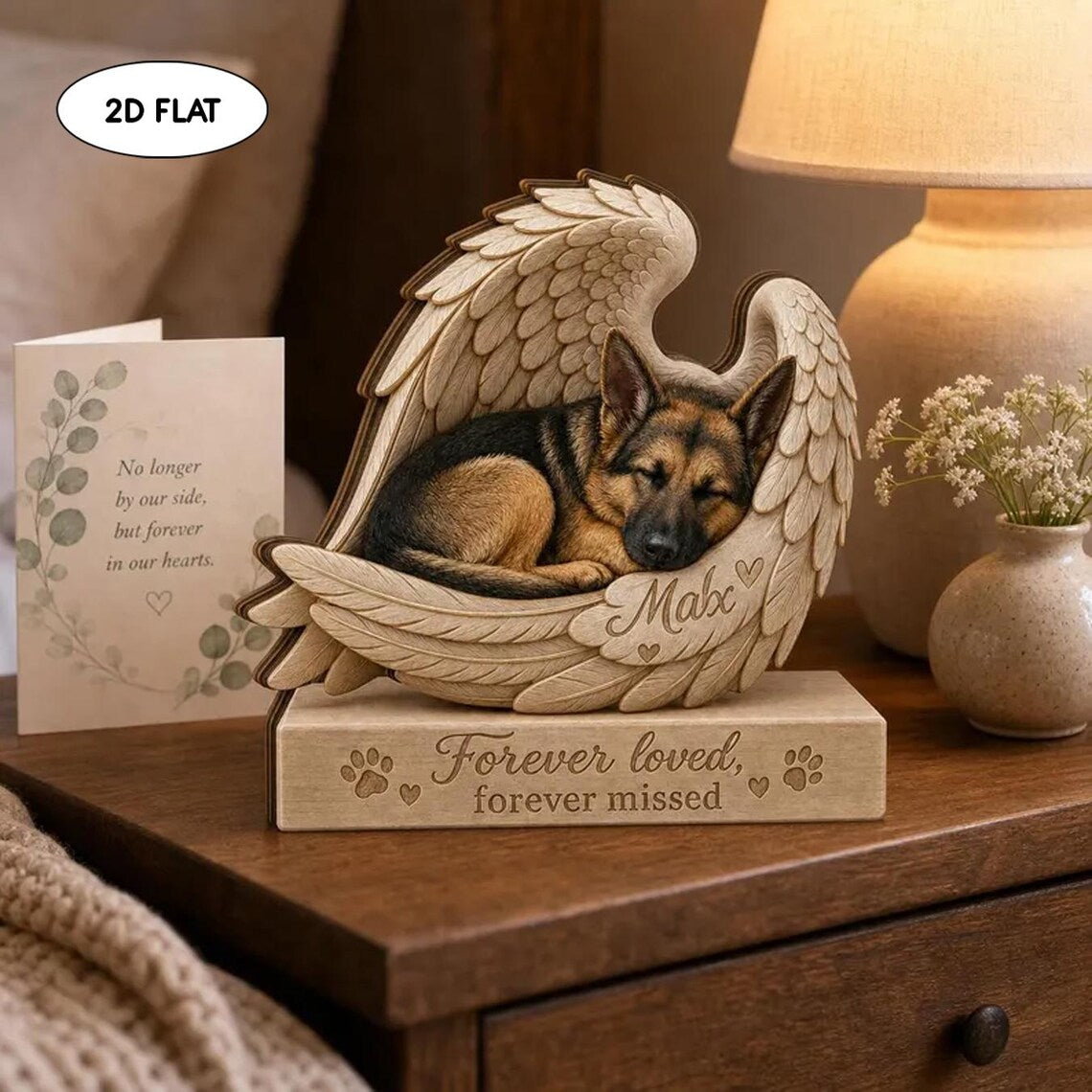 Personalized Dog Memorial Wooden Block, Angel Wings Pet Loss Gift, Custom Dog Keepsake Plaque, Forever Loved Sympathy Decor, Remembrance