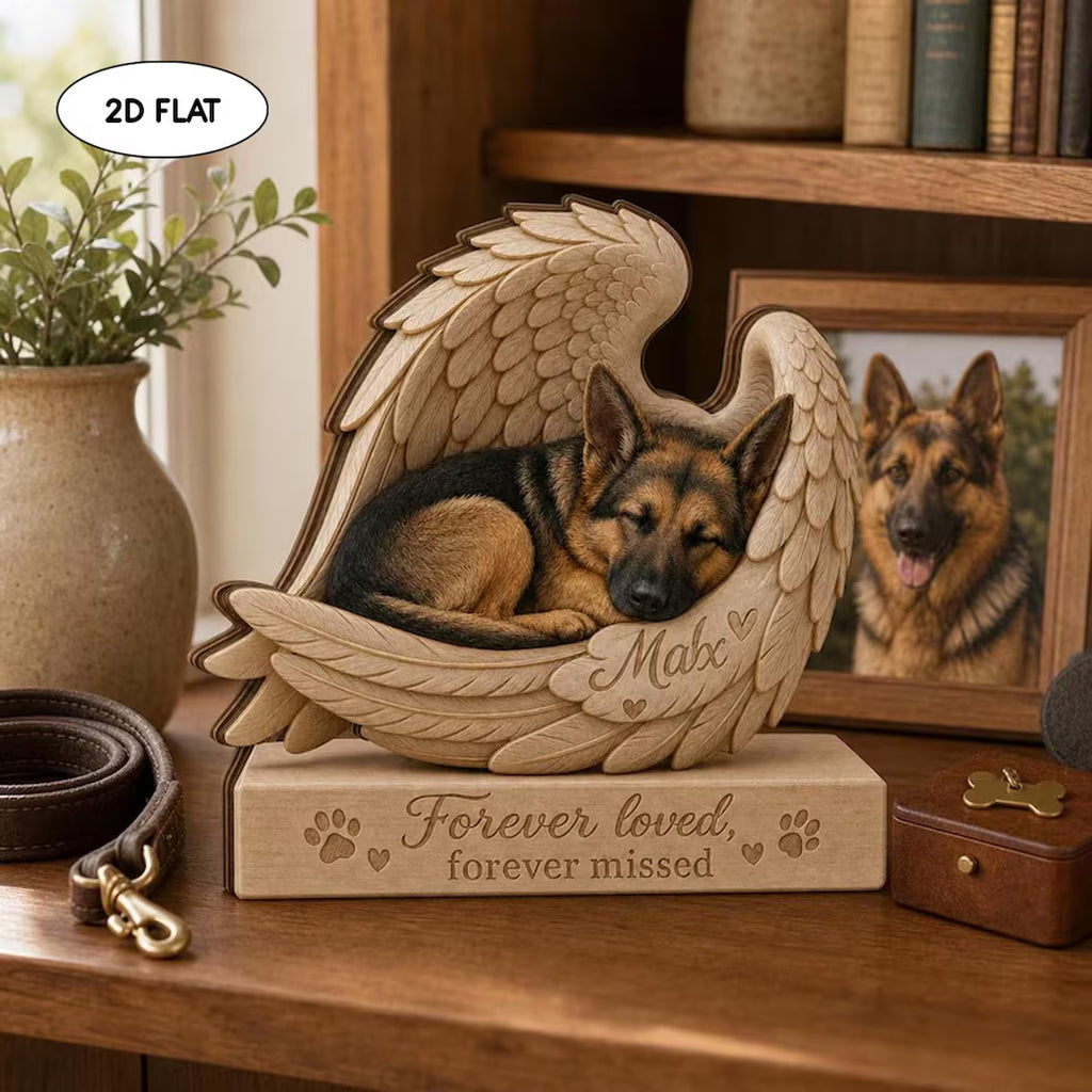 Personalized Dog Memorial Wooden Block, Angel Wings Pet Loss Gift, Custom Dog Keepsake Plaque, Forever Loved Sympathy Decor, Remembrance