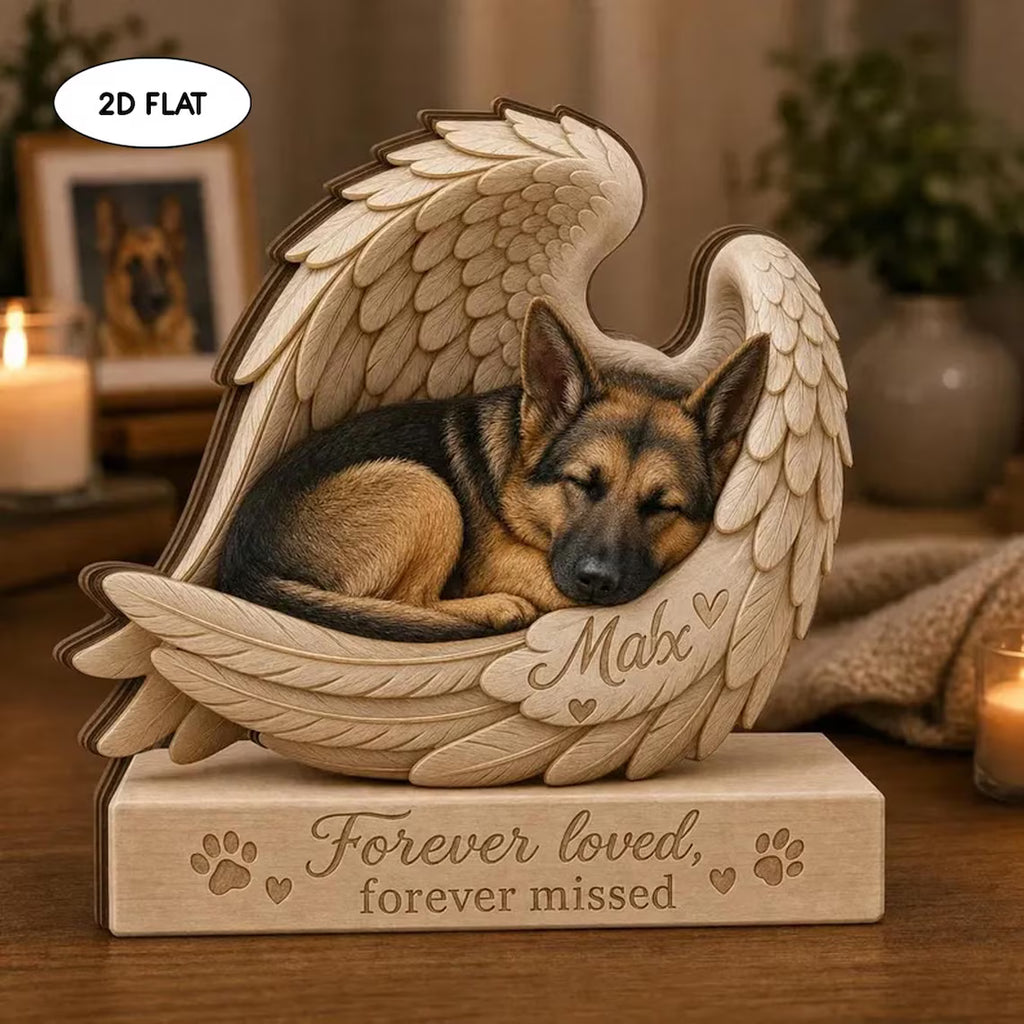 Personalized Dog Memorial Wooden Block, Angel Wings Pet Loss Gift, Custom Dog Keepsake Plaque, Forever Loved Sympathy Decor, Remembrance