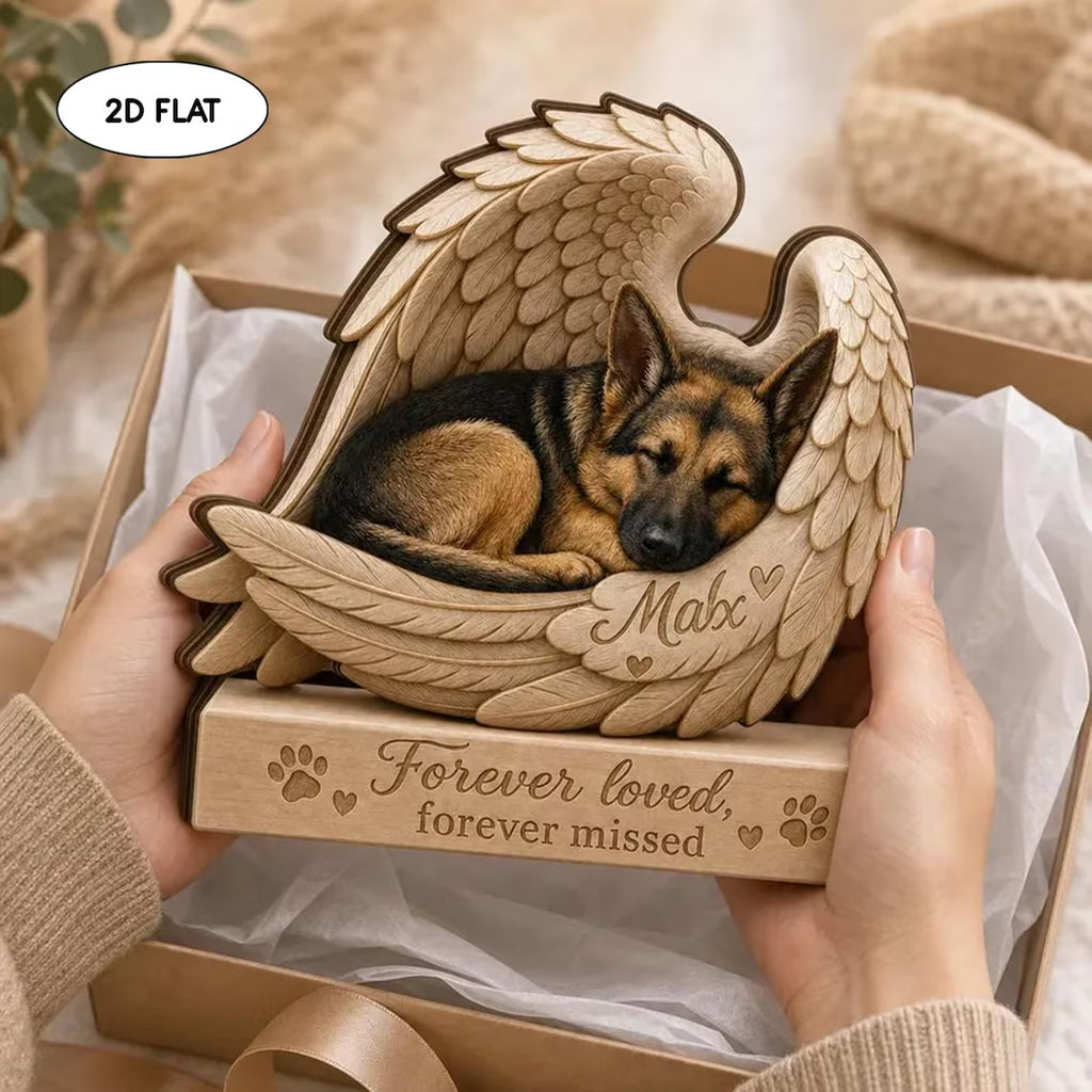 Personalized Dog Memorial Wooden Block, Angel Wings Pet Loss Gift, Custom Dog Keepsake Plaque, Forever Loved Sympathy Decor, Remembrance