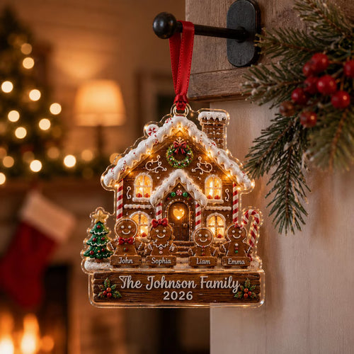 2D Flat Custom Gingerbread Family Ornament, Personalized Gingerbread House Acrylic Bauble, 2026 Christmas Keepsake