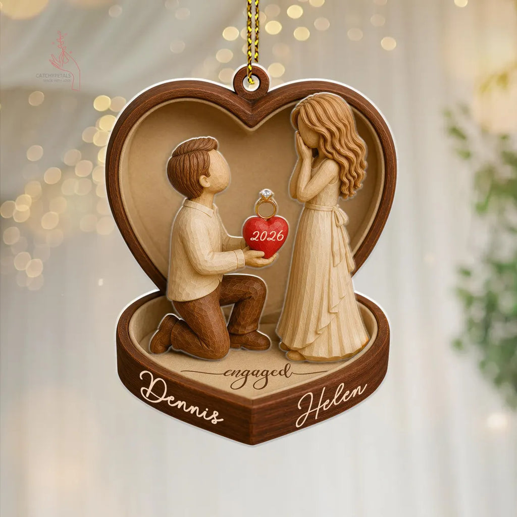 2D Flat Personalized Couple Marriage Proposal Acrylic Ornament,Engagement Ornament, Wedding Gift for Couple, Engaged Couples, Newlyweds Gift