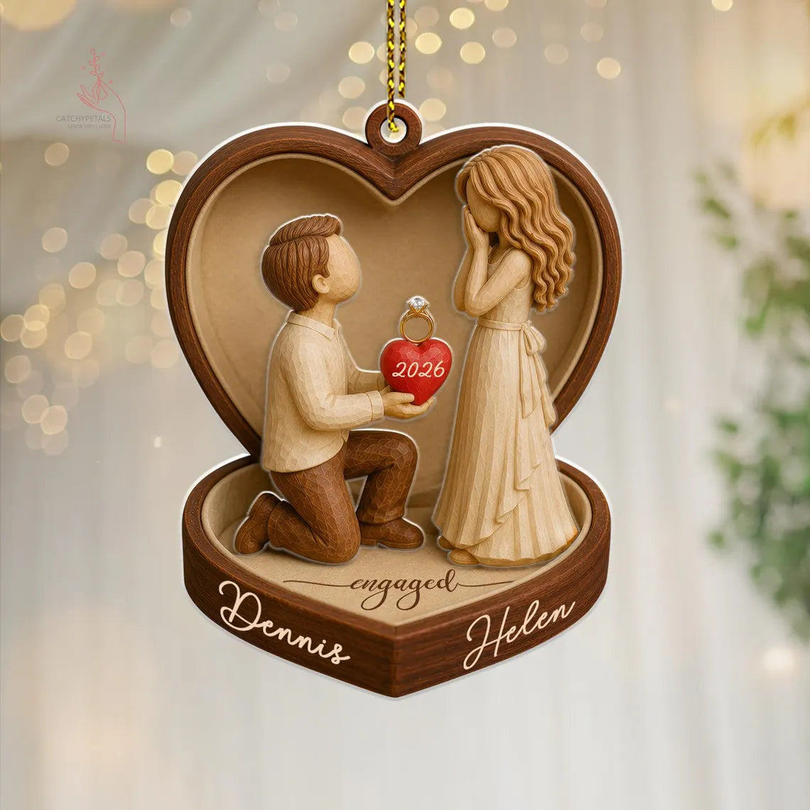 2D Flat Personalized Couple Marriage Proposal Acrylic Ornament,Engagement Ornament, Wedding Gift for Couple, Engaged Couples, Newlyweds Gift