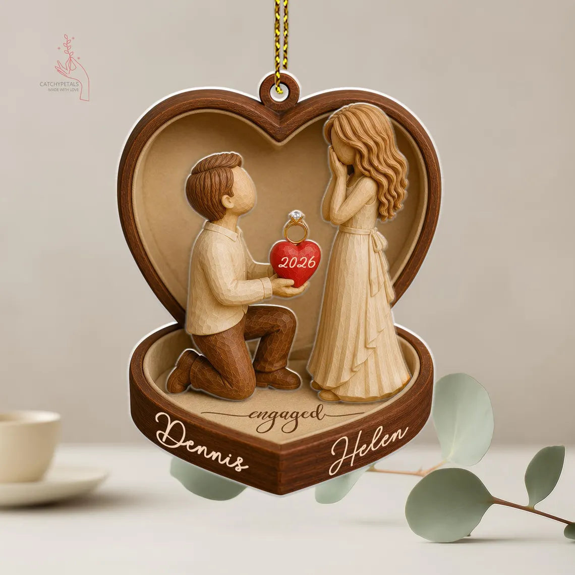 2D Flat Personalized Couple Marriage Proposal Acrylic Ornament,Engagement Ornament, Wedding Gift for Couple, Engaged Couples, Newlyweds Gift