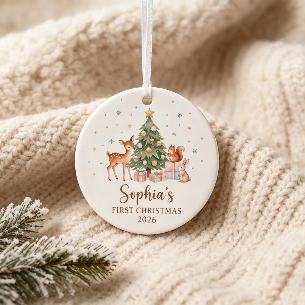 Babys First Christmas Ornament Ceramic, Personalized Baby's First Christmas Ornament Girl, Christmas Ornament for Baby Girl, New Baby Gift