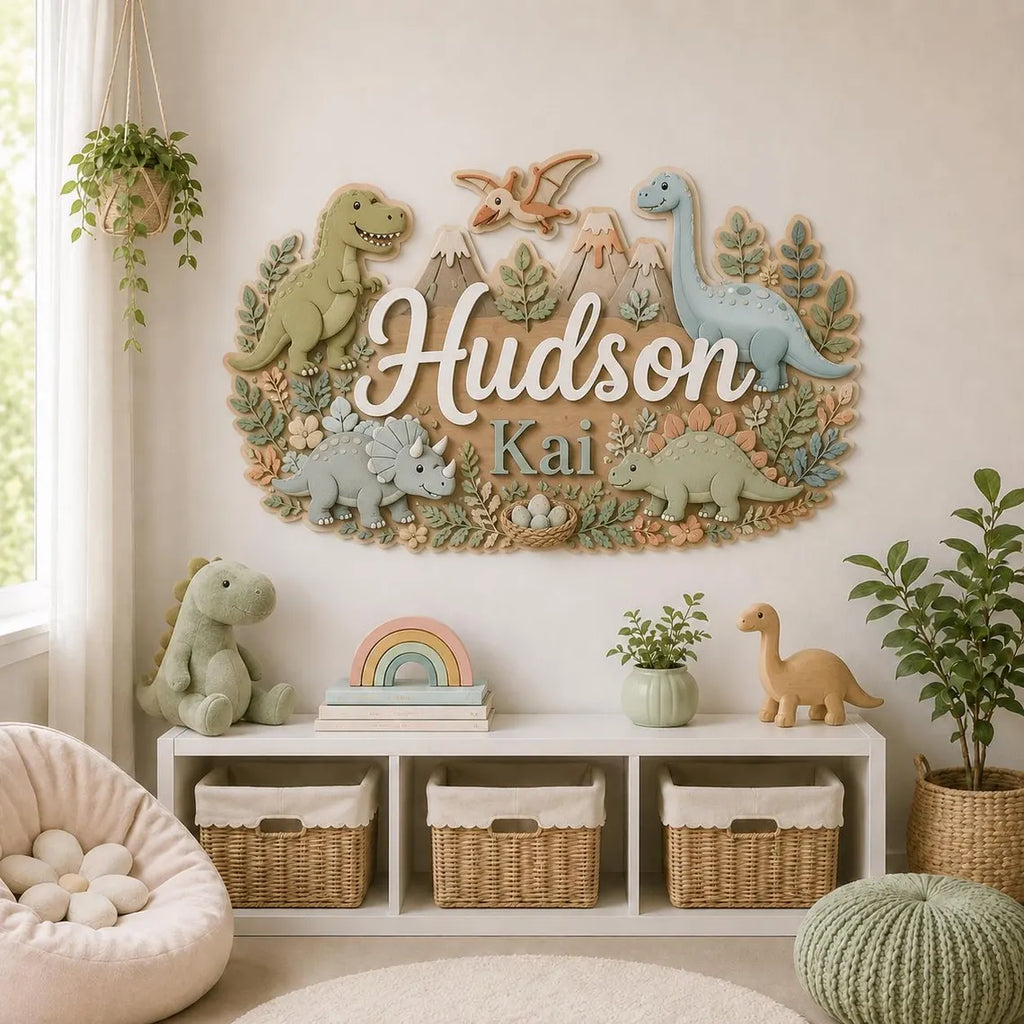 Personalized Dinosaur Wooden Name Sign, Custom Baby Boy Nursery Wall Decor, Dino Name Plaque, Jurassic Room Sign, Baby Shower Gift