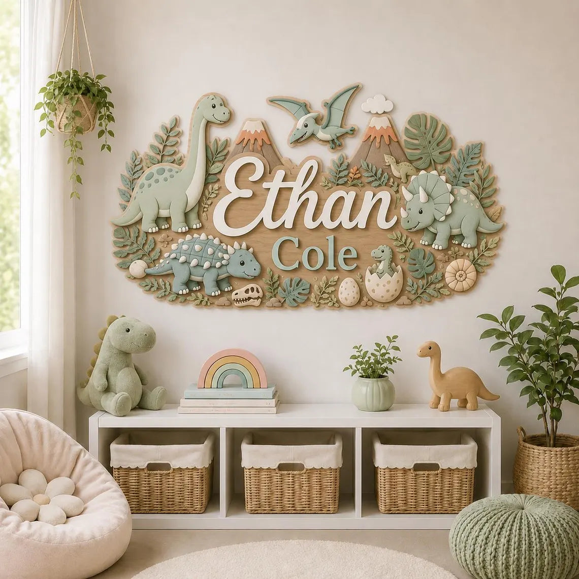 Personalized Dinosaur Wooden Name Sign, Custom Baby Boy Nursery Wall Decor, Dino Name Plaque, Jurassic Room Sign, Baby Shower Gift