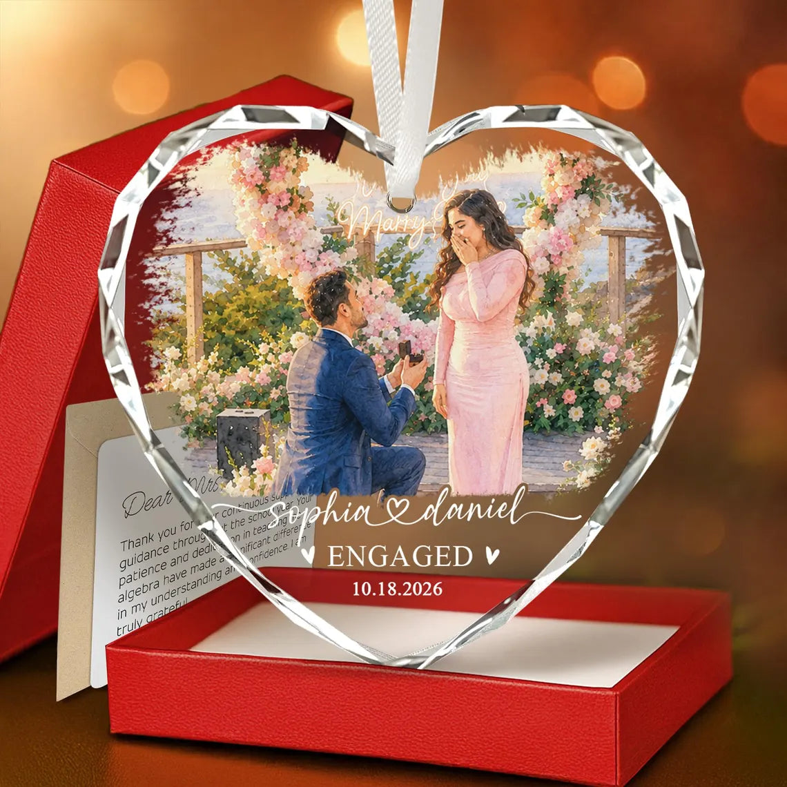Custom Engagement Photo Ornament: First Christmas Engaged 2026 Glass Ornament, Watercolor Picture Couple Keepsake, Wedding Gifts