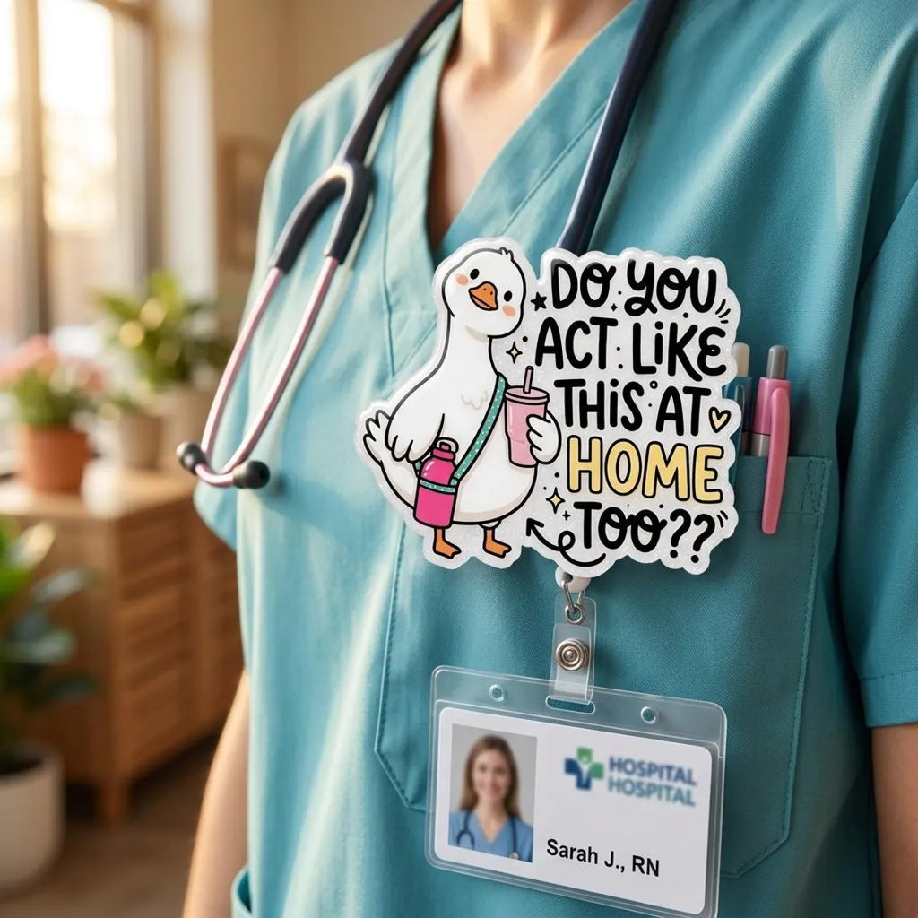 Funny Nurse Badge Reel, Snarky Goose Retractable ID Badge Holder