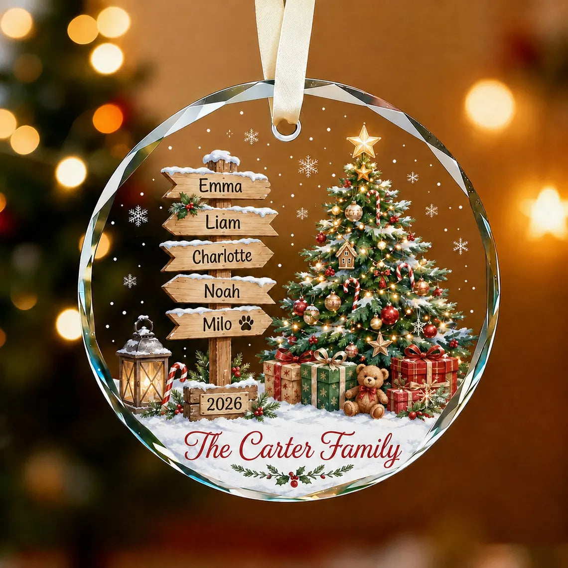 Family Names Christmas Ornament 2026, Personalized Family With Pets Ornaments