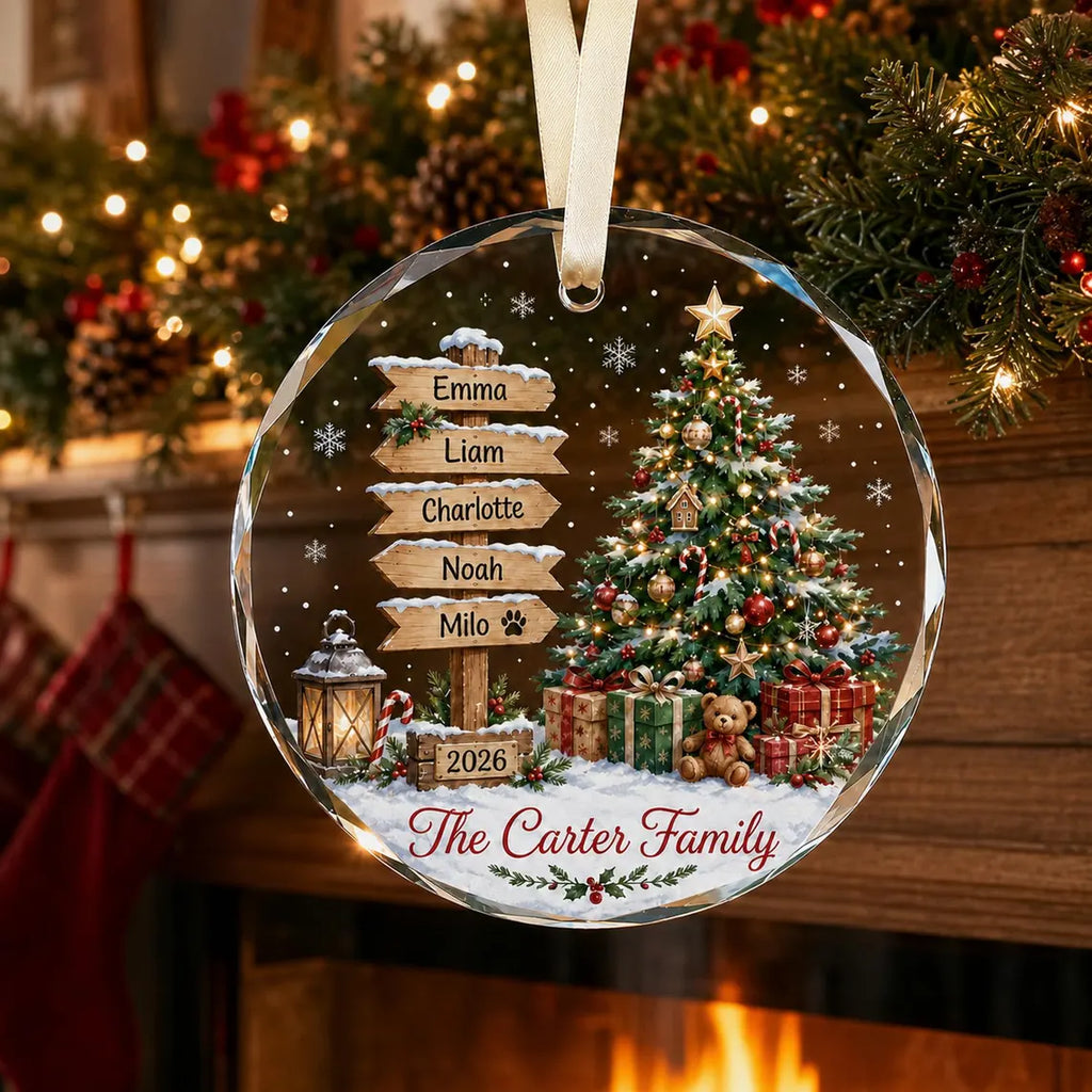 Family Names Christmas Ornament 2026, Personalized Family With Pets Ornaments