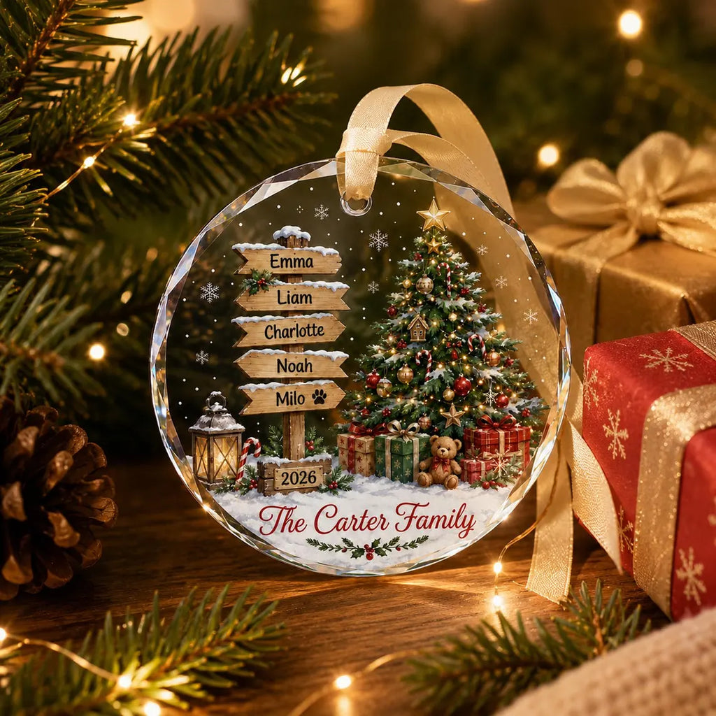 Family Names Christmas Ornament 2026, Personalized Family With Pets Ornaments