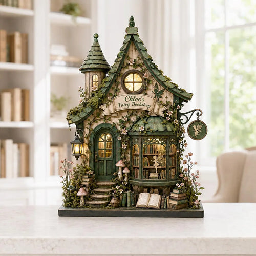 2D Print Personalized Fairy Bookshop Wooden Block, Enchanted Library Decor, Cottagecore Reader Gift, Custom Book Lover Shelf Sign