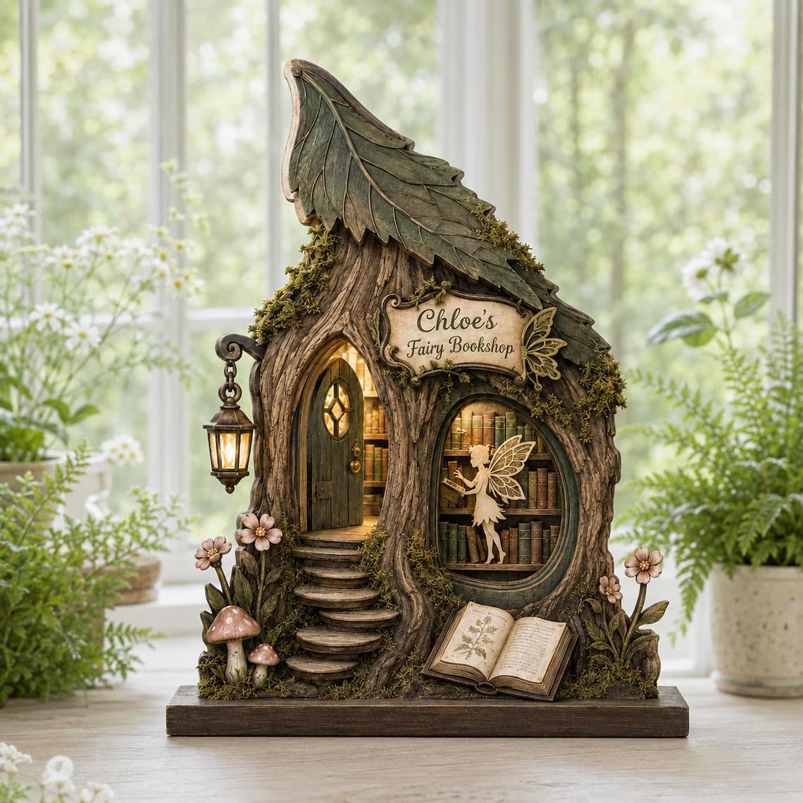 2D Print Personalized Fairy Bookshop Wooden Block, Enchanted Library Sign, Fantasy Shelf Decor (2D)