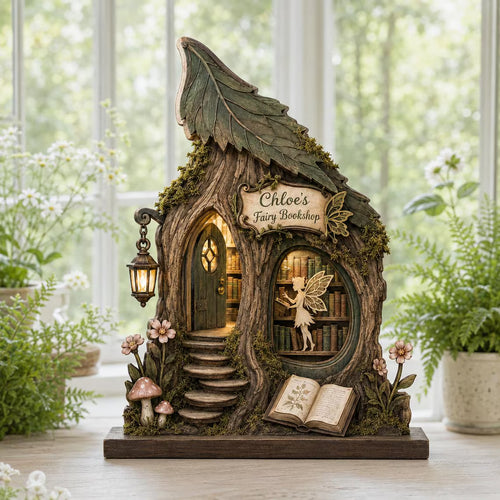 2D Print Personalized Fairy Bookshop Wooden Block, Enchanted Library Sign, Fantasy Shelf Decor (2D)