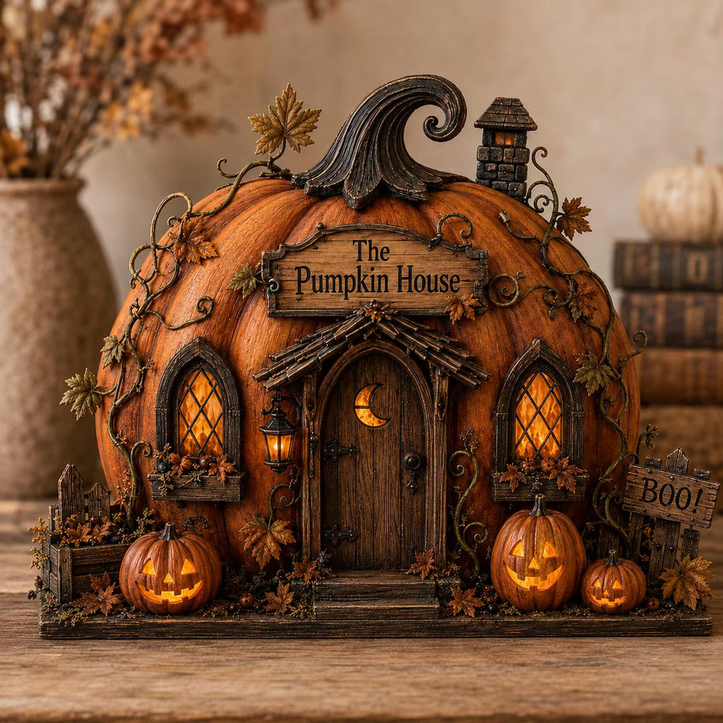 Pumpkin House Wooden Block, Layered Halloween Mantel and Shelf Decor
