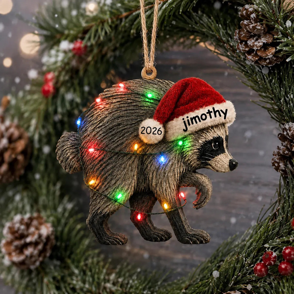 2D Flat imothy Wooden Ornament, Viral Seattle Raccoon Gift, Jimothy Christmas Decor, Funny Secret Santa Gift