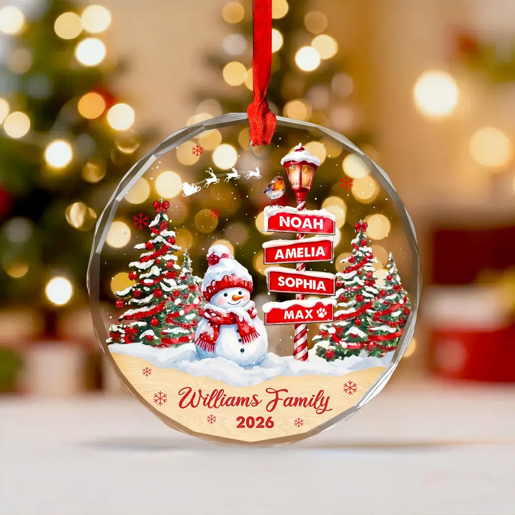 Family Names Christmas Ornament 2026, Personalized Family With Pets Ornaments, Family of 3 4, up to 20 Members
