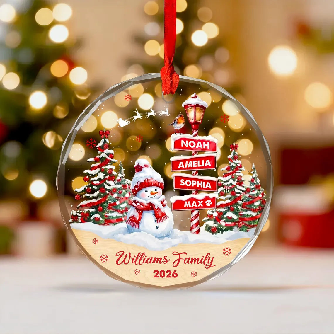 Family Names Christmas Ornament 2026, Personalized Family With Pets Ornaments, Family of 3 4, up to 20 Members