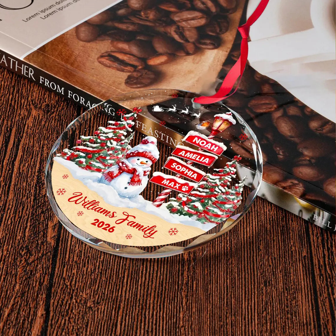 Family Names Christmas Ornament 2026, Personalized Family With Pets Ornaments, Family of 3 4, up to 20 Members