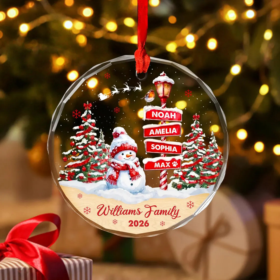 Family Names Christmas Ornament 2026, Personalized Family With Pets Ornaments, Family of 3 4, up to 20 Members