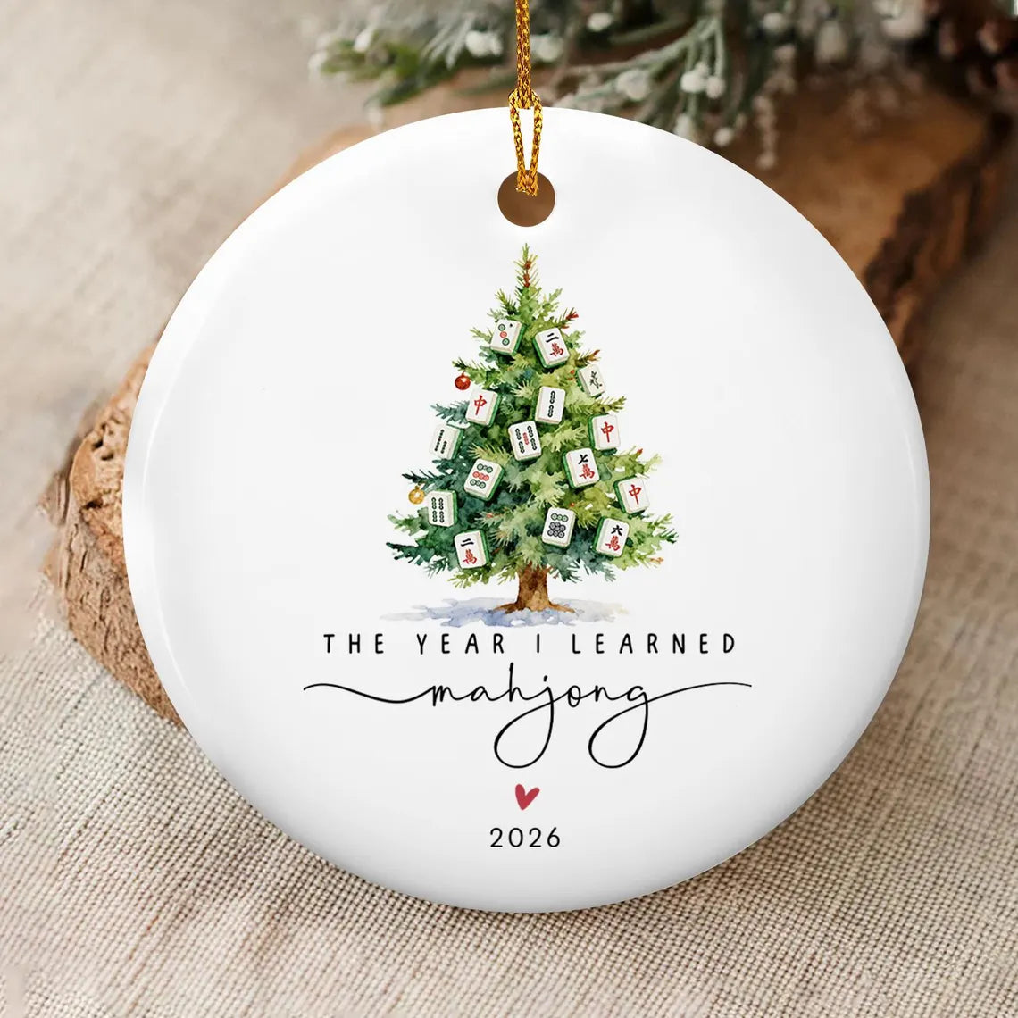The Year I Learned Mahjong - Custom Mahjong Ornament Funny Mahjong Group Gift,Christmas Gift For Mahjong Club 2026,Merry Mahjong Chinoiserie